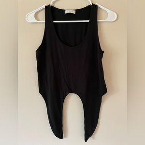 Aritzia Babaton Cropped Front Tie Tank Top Black Solid Size XS A1